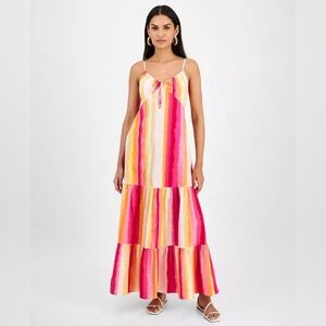 I.N.C. International Concepts Layla Cotton Tiered Maxi Dress Pink Stripe XS NWT